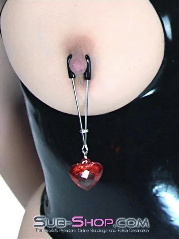 0511HS      I Heart Nipple Clamps Tweezer Style Heart Charm Nipple Clamps