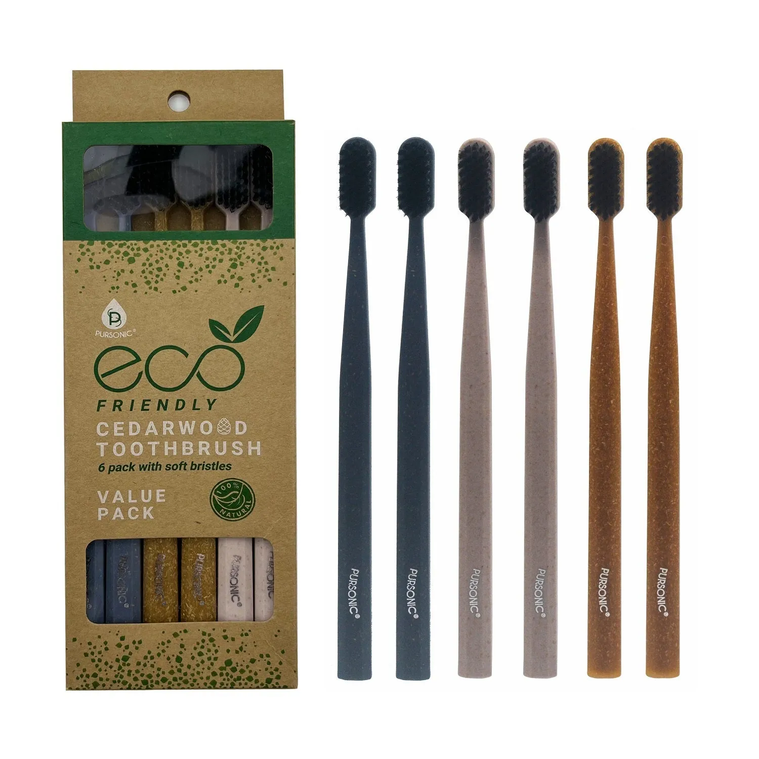 100% Eco-friendly Cedarwood Toothbrushes (6 Pack)