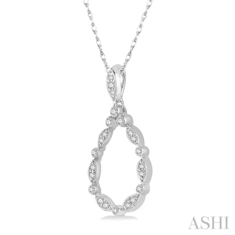 1/8 ctw Marquise Lattice Hollow Drop Round Cut Diamond Pendant With Chain in 10K White Gold