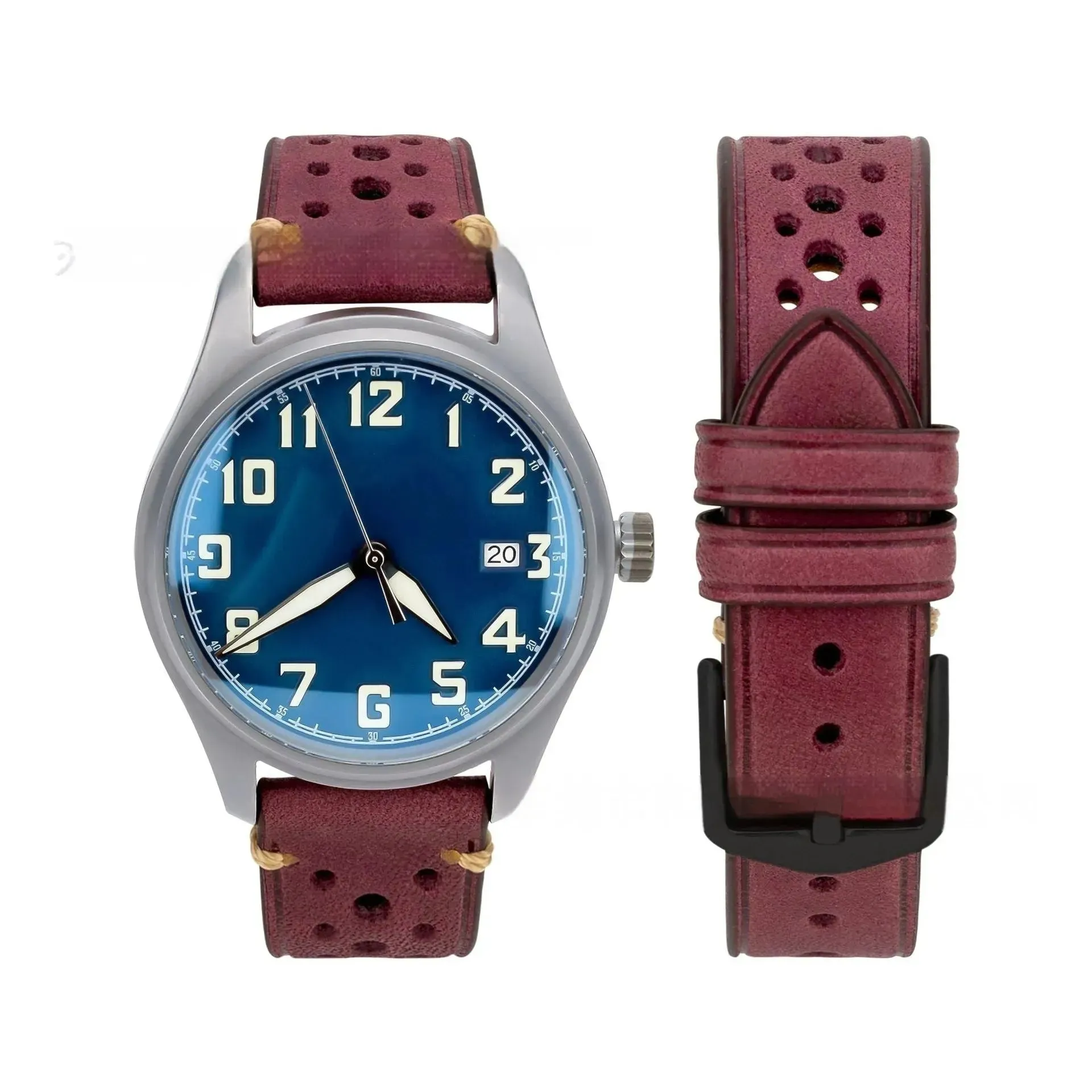 20mm Watch First Layer Cow Leather Watch Strap Retro Comfort