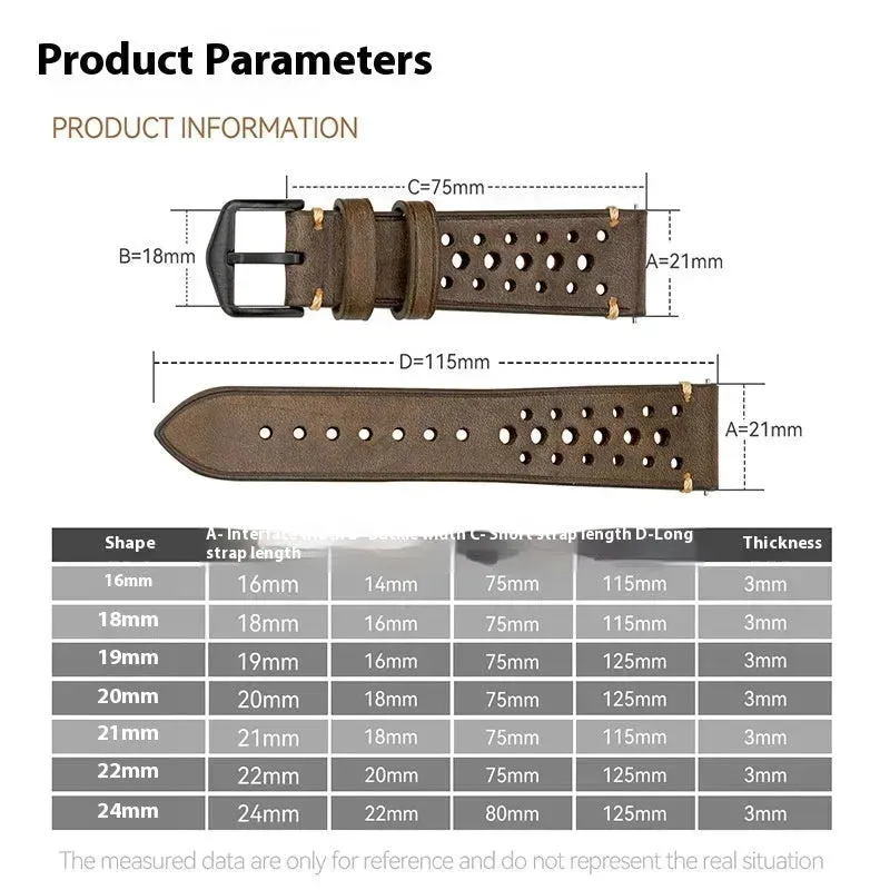 20mm Watch First Layer Cow Leather Watch Strap Retro Comfort