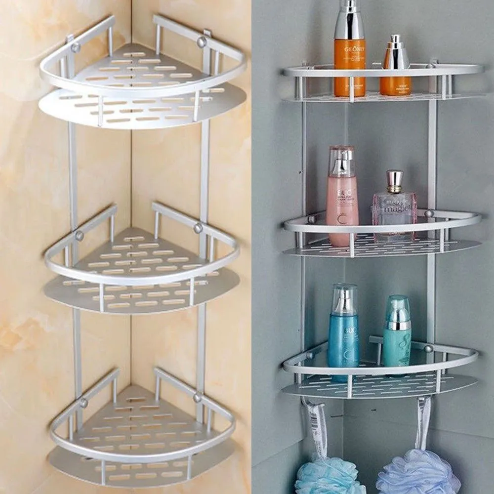 3 Tier Aluminum Steel washroom Shelf Corner