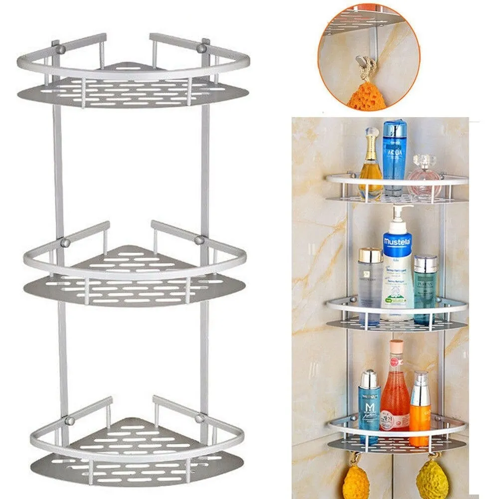 3 Tier Aluminum Steel washroom Shelf Corner