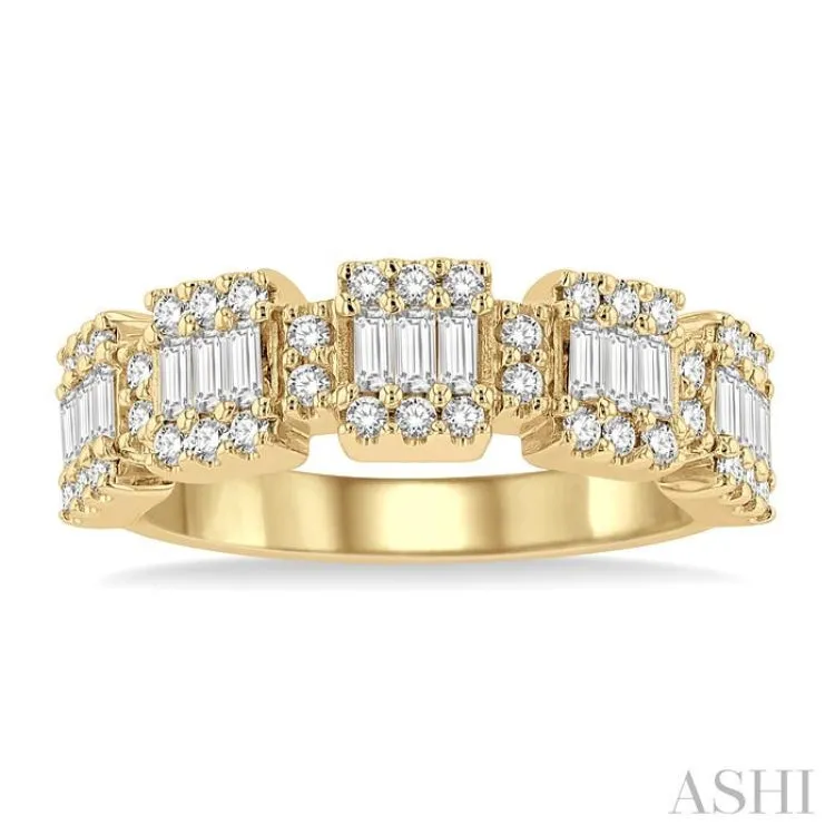 3/4 Ctw Baguette and Round Cut Diamond Fusion Ring in 14K Yellow Gold