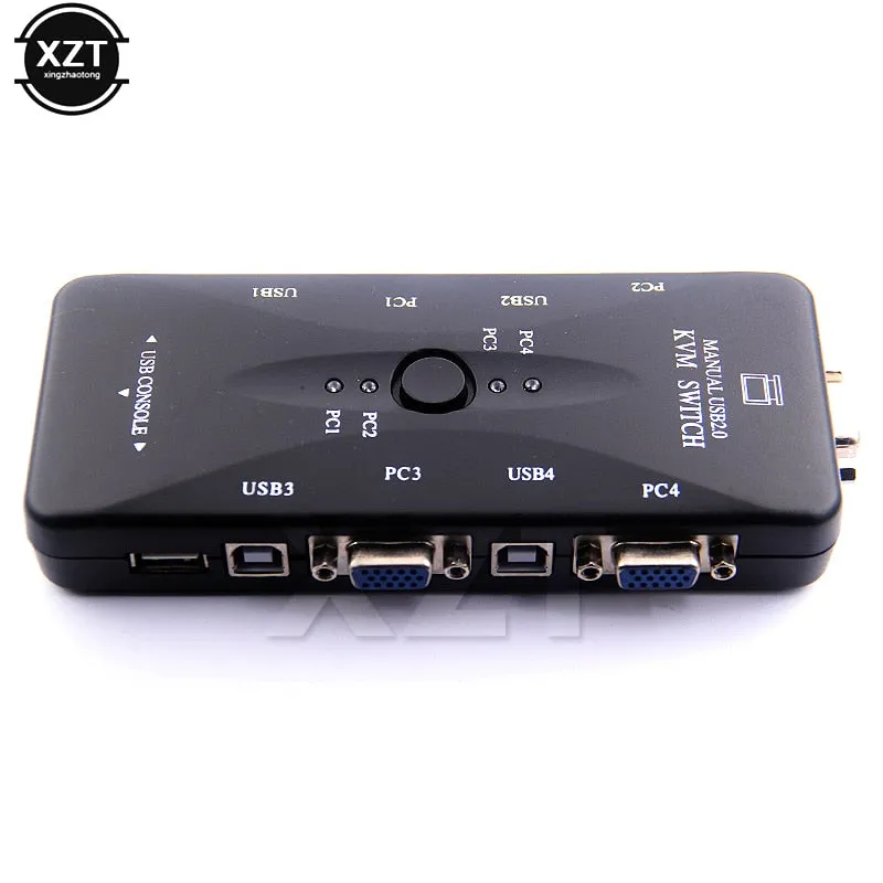 4 Ports USB2.0 KVM Switch Selector VGA Print Auto Switch Moniter Box VGA Splitter KVM Switch