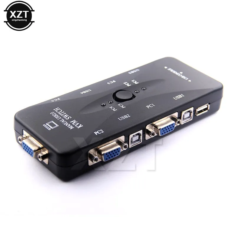 4 Ports USB2.0 KVM Switch Selector VGA Print Auto Switch Moniter Box VGA Splitter KVM Switch