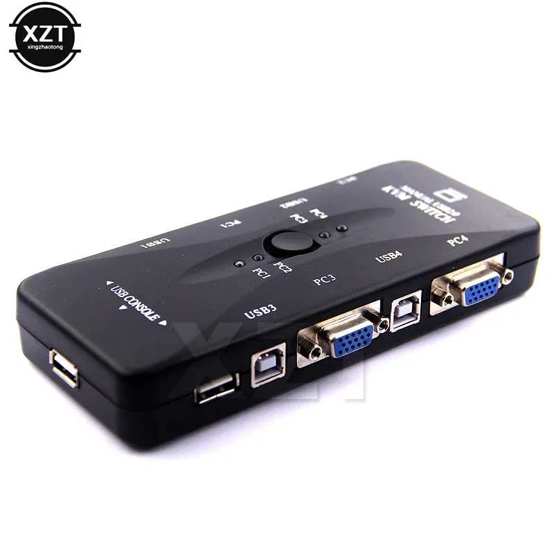 4 Ports USB2.0 KVM Switch Selector VGA Print Auto Switch Moniter Box VGA Splitter KVM Switch