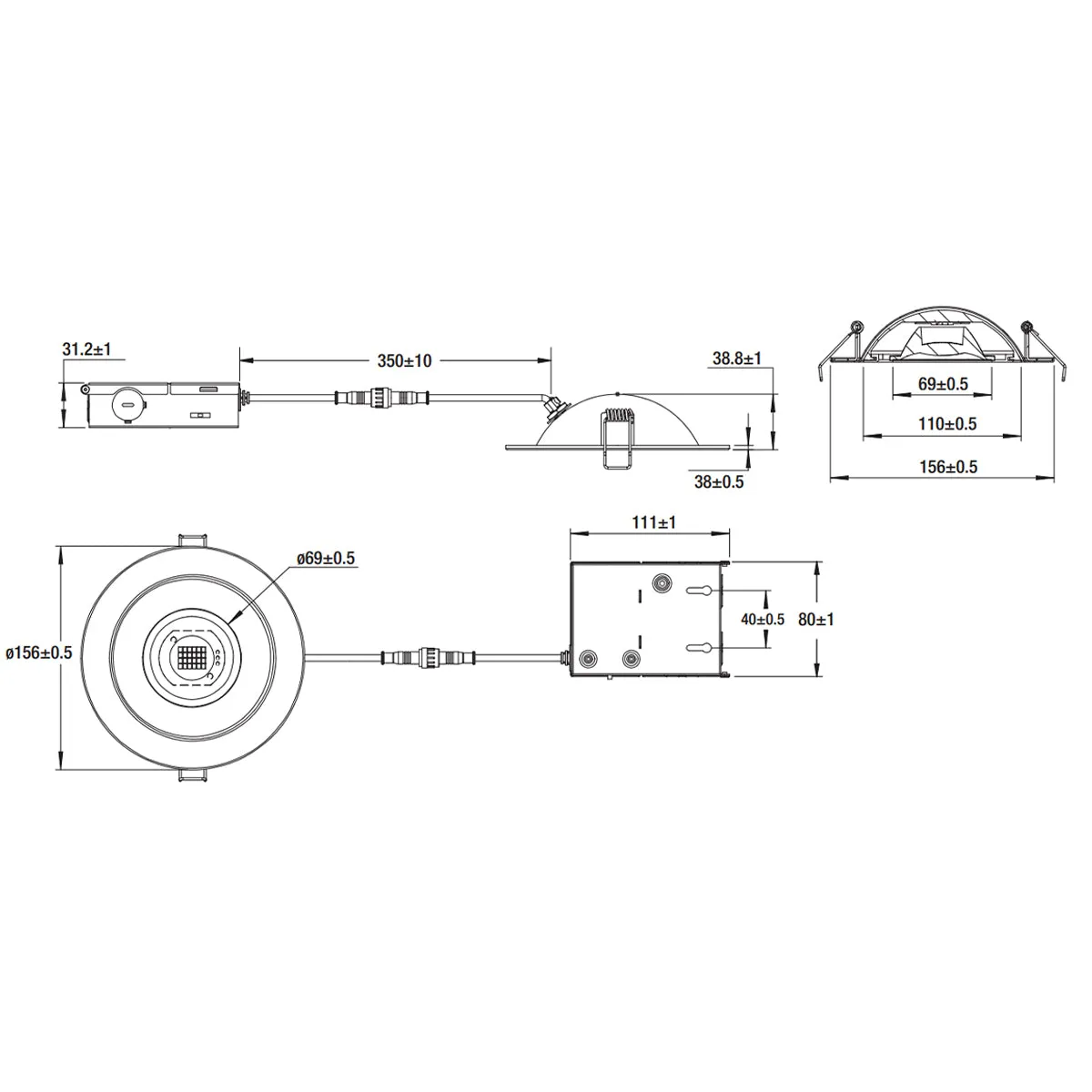 6" Gimbal LED Canless Recessed Light, 950 Lumens, Selectable 2700K to 5000K, Black Finish