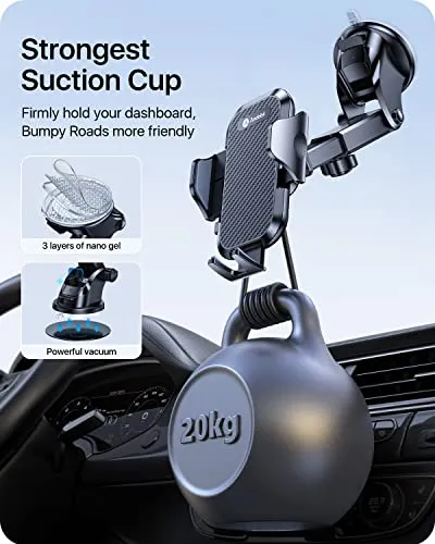 andobil Car Phone Holder (Bumpy Roads Friendly) Military-Grade Cell Phone Car Mount Ultimate Phone Holders for Your Car Dashboard Windshield Vent Car Mount for iPhone 16 Pro Max/15/14/13/12, Samsung