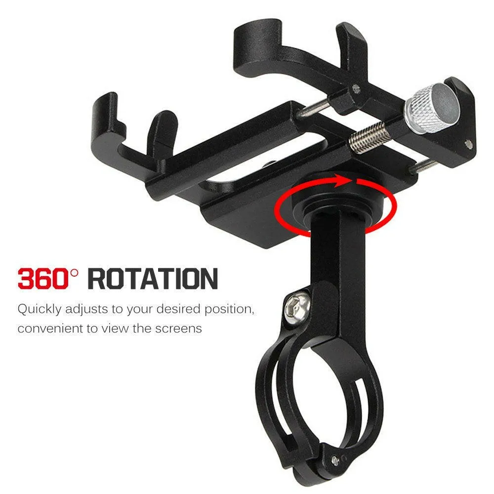 Anti-slip Bike Phone Holder with 360 Degree Rotation Aluminum Alloy Bicycle Motorcycle Phone Mount Clamp Holder for 3.5 - 6.2 Inch Mobile Phones