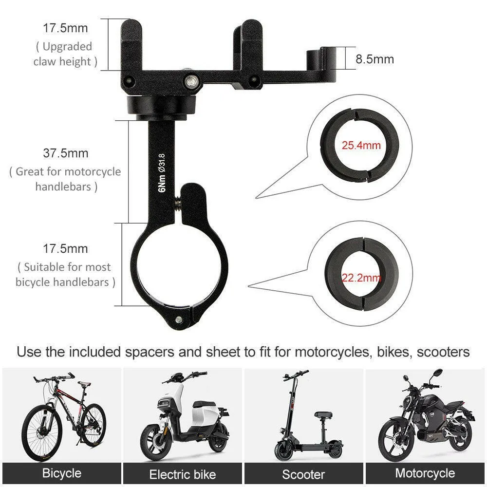 Anti-slip Bike Phone Holder with 360 Degree Rotation Aluminum Alloy Bicycle Motorcycle Phone Mount Clamp Holder for 3.5 - 6.2 Inch Mobile Phones