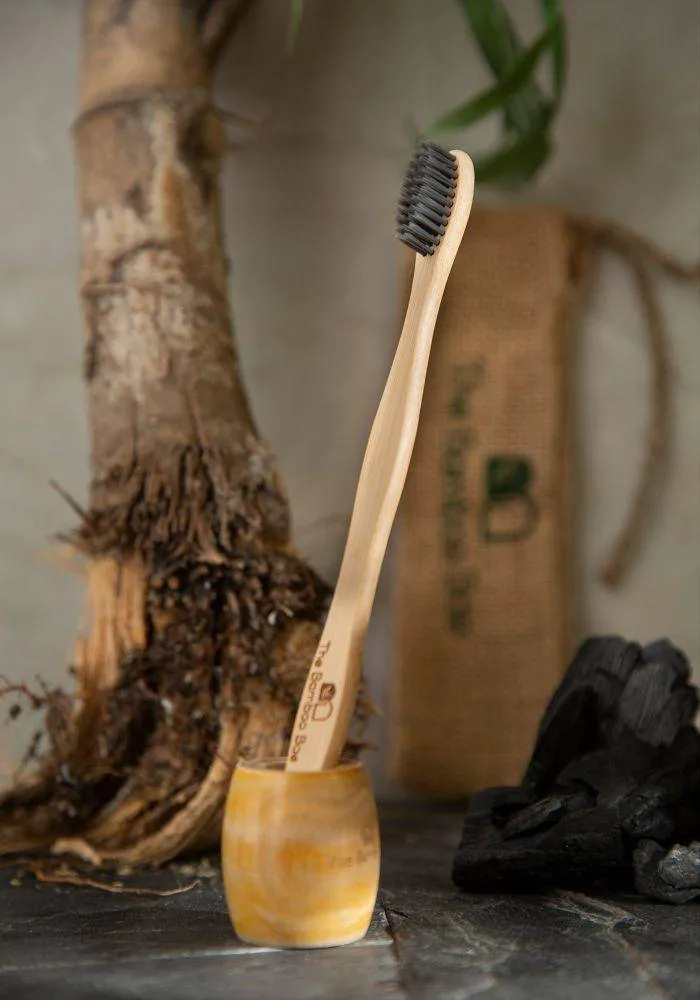 Bamboo Toothbrush | Charcoal Bristles | With Reusable Jute Pouch