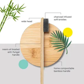 Bamboo Toothbrush with Activated Charcoal Bristles & Name Initials | Pack of 1