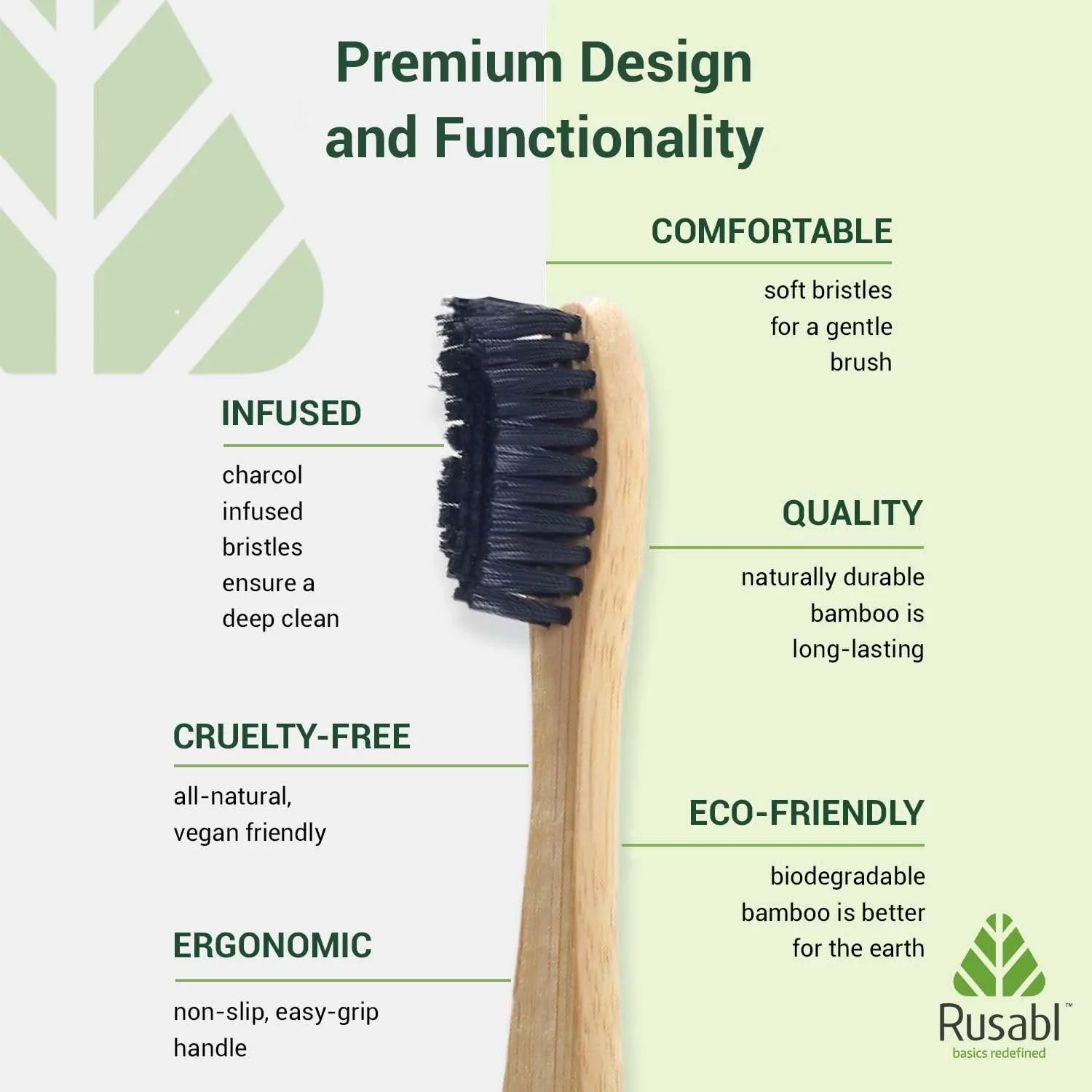 Bamboo Toothbrush with Activated Charcoal Bristles & Name Initials | Pack of 1