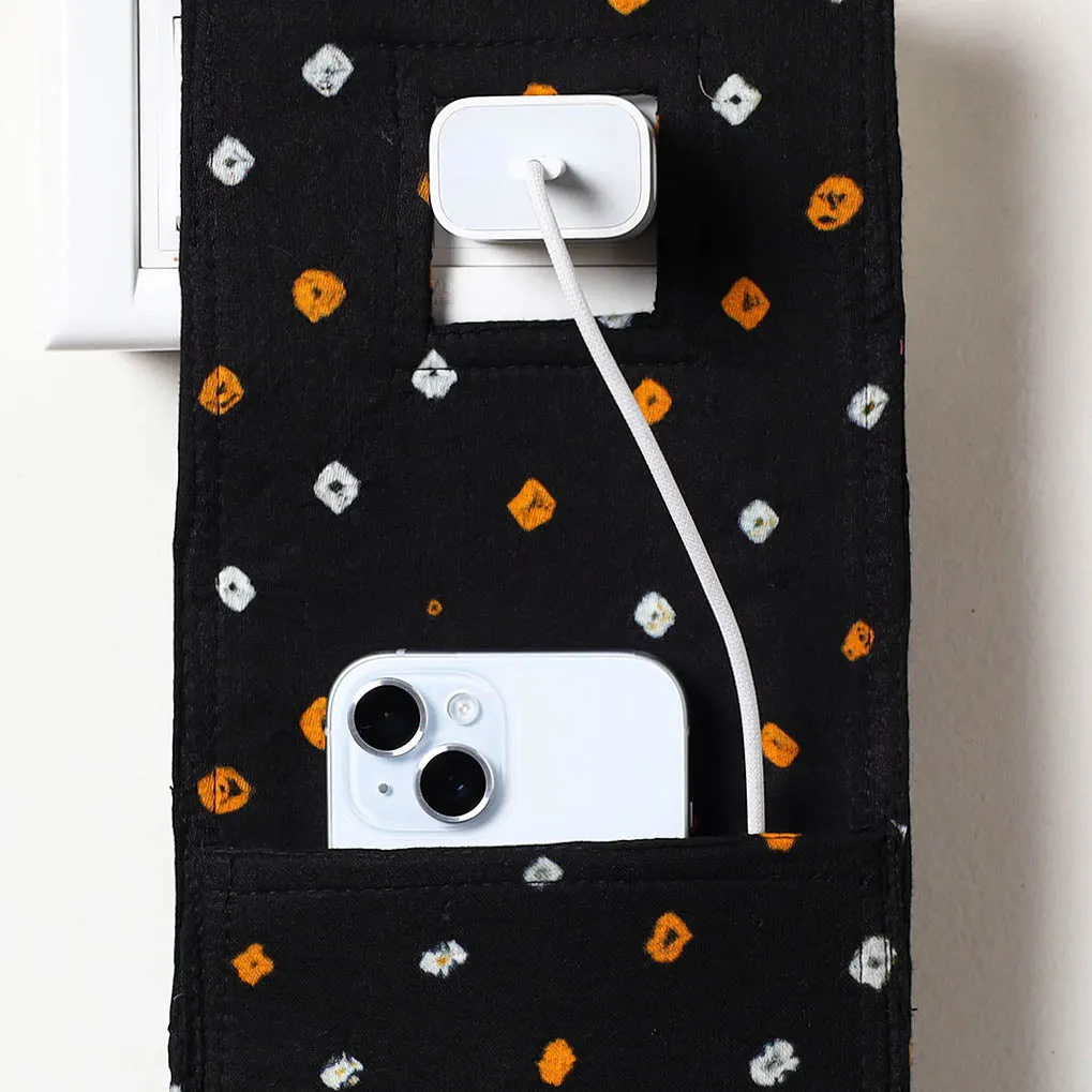 Black - Bandhani Tie Dye Cotton Mobile Charging Holder