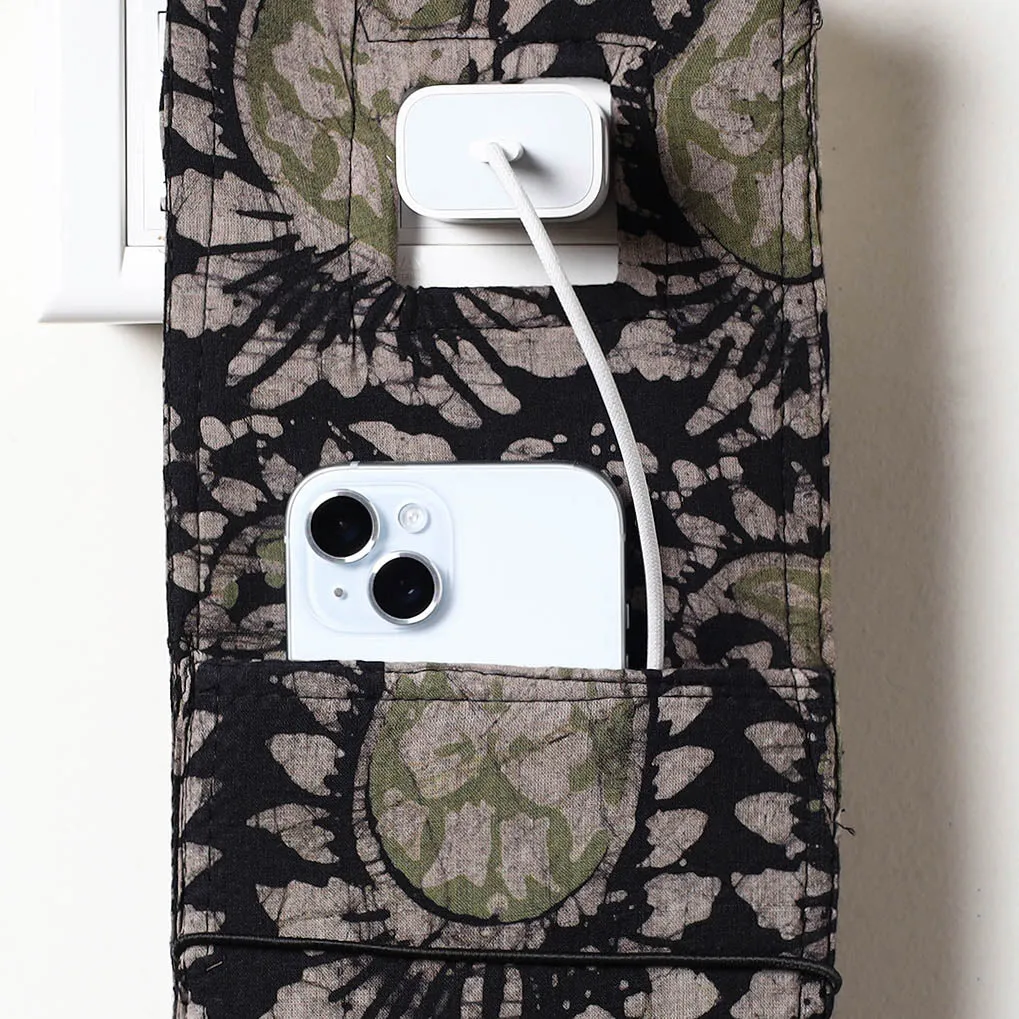 Black - Hand Batik Printed Cotton Mobile Charging Holder