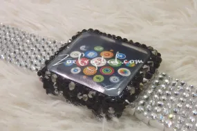 Bling Apple Watch Black Mixed Grey Crystal Case/Protector/Cover with a Silver White Swarovski iWatch Band/Strap