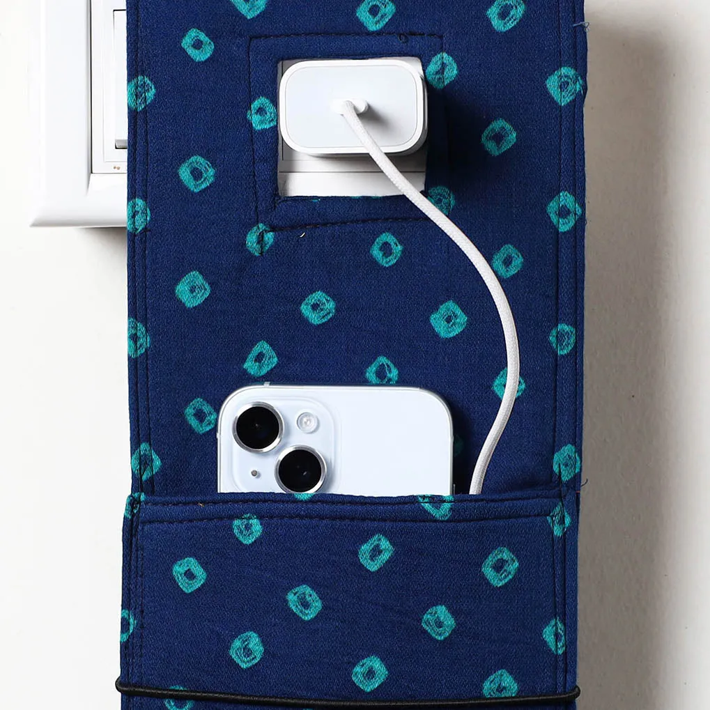 Blue - Bandhani Tie Dye Cotton Mobile Charging Holder