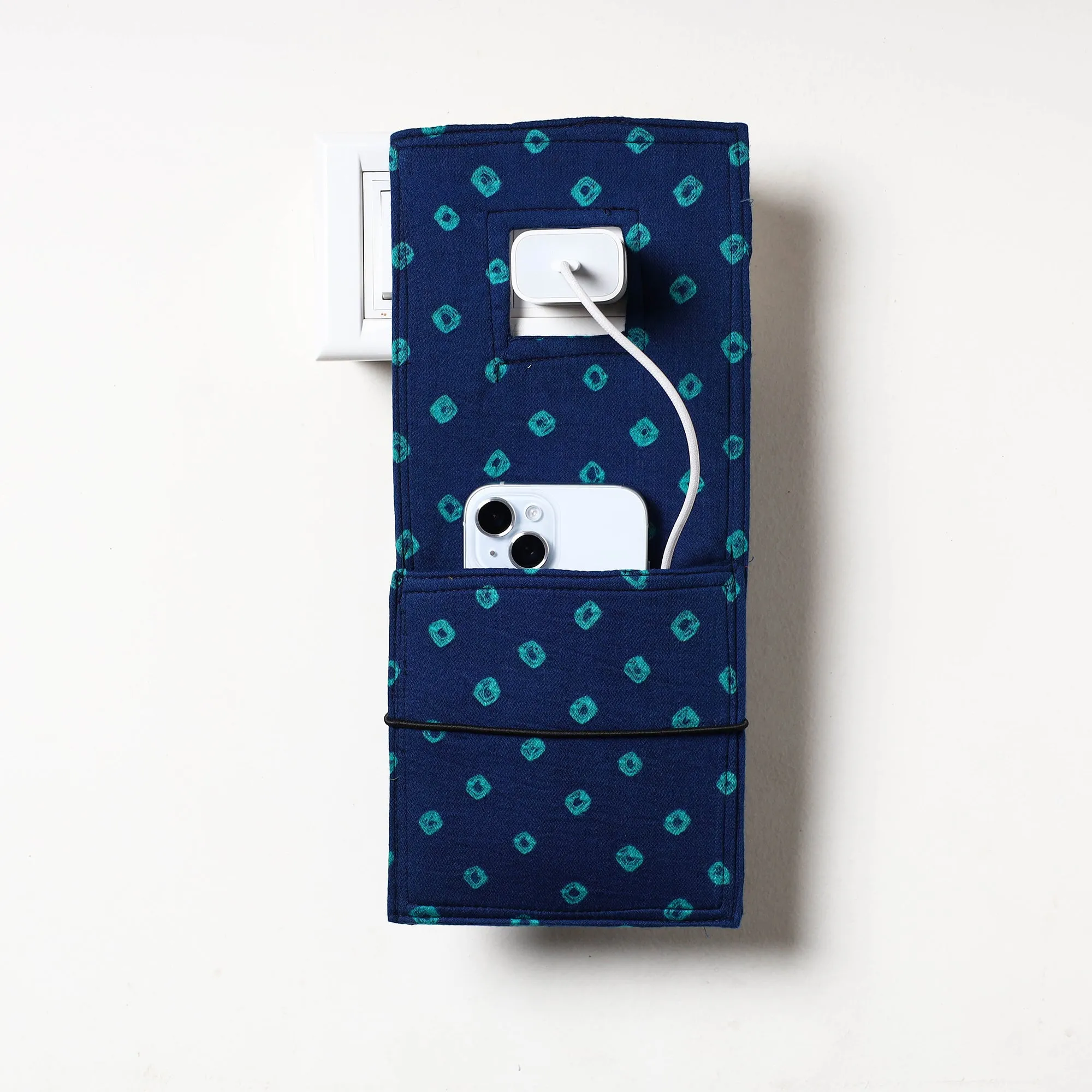 Blue - Bandhani Tie Dye Cotton Mobile Charging Holder