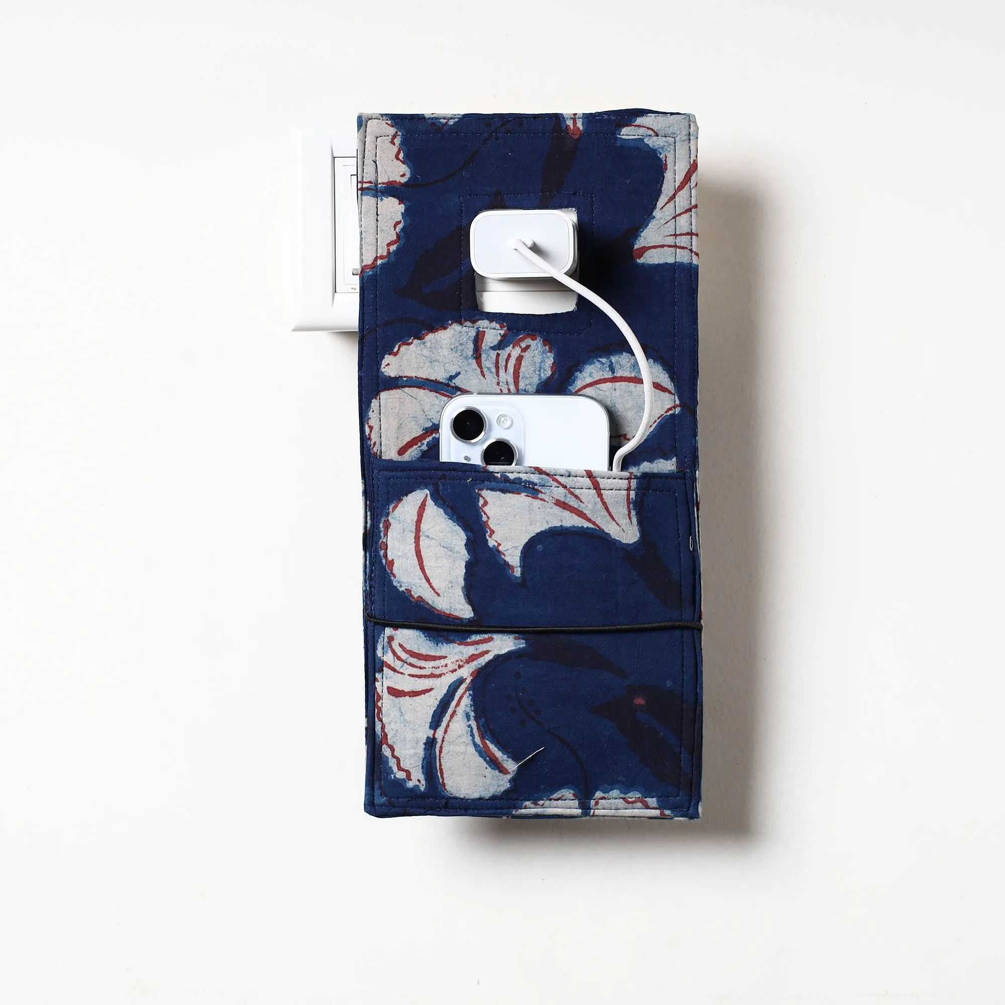 Blue - Bindaas Block Printed Cotton Mobile Charging Holder