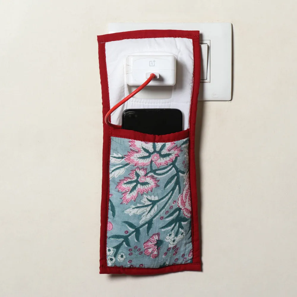 Blue - Handmade Cotton Fabric Mobile Charging Holder