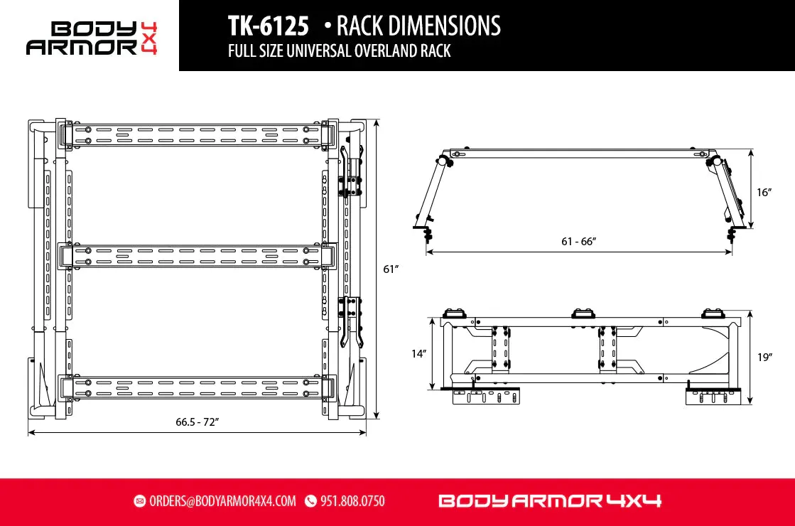 Body Armor Full Size Universal Overland Bed Rack