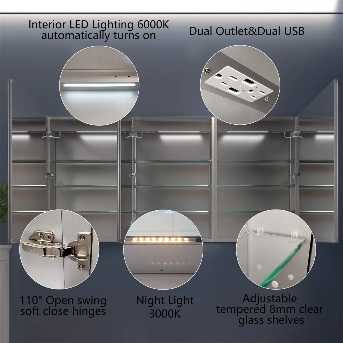 Boost-M2 72" W x 36" H Combination Medicine Cabinet with Mirror led Lighted Medicine Cabinet