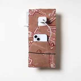 Brown - Bindaas Block Printed Cotton Mobile Charging Holder