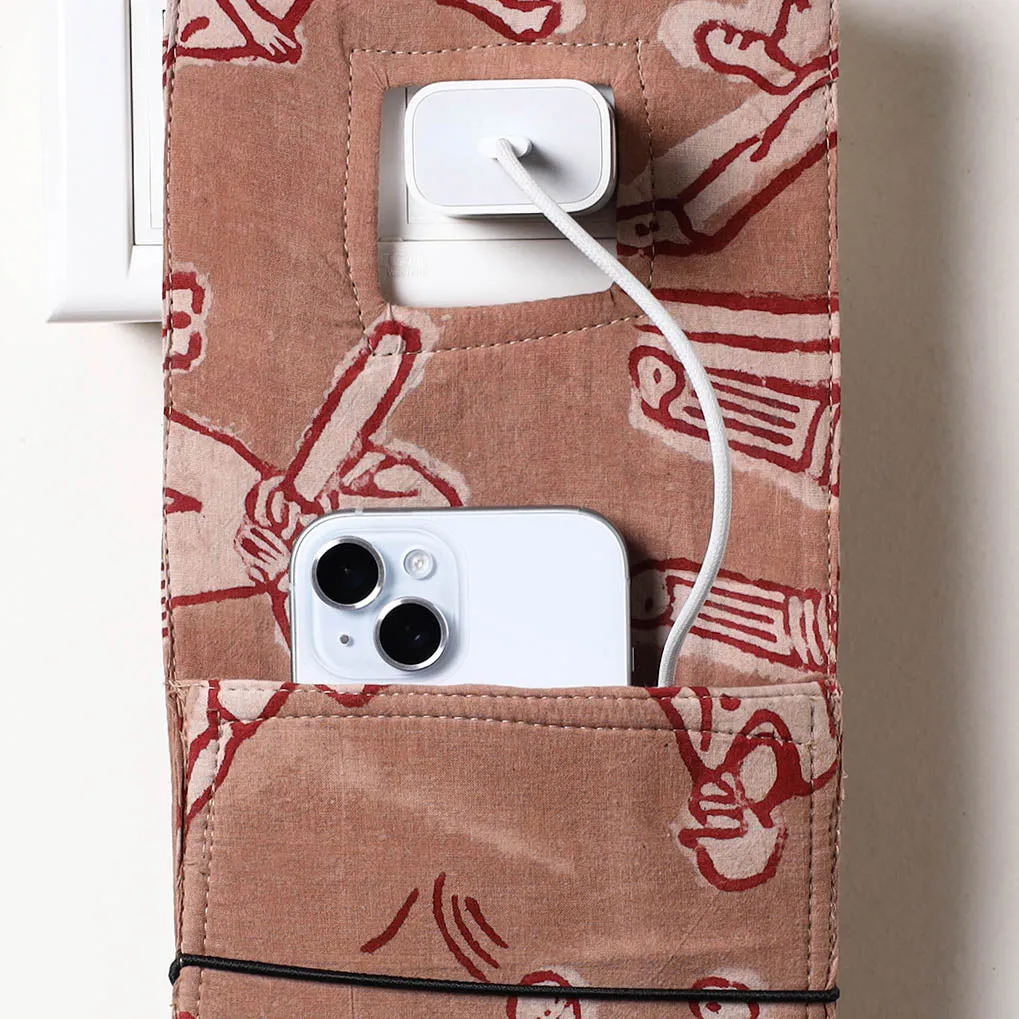 Brown - Bindaas Block Printed Cotton Mobile Charging Holder