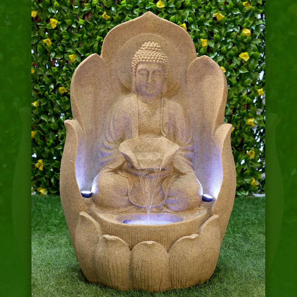 Buddha in Lotus Water Fountain with LED