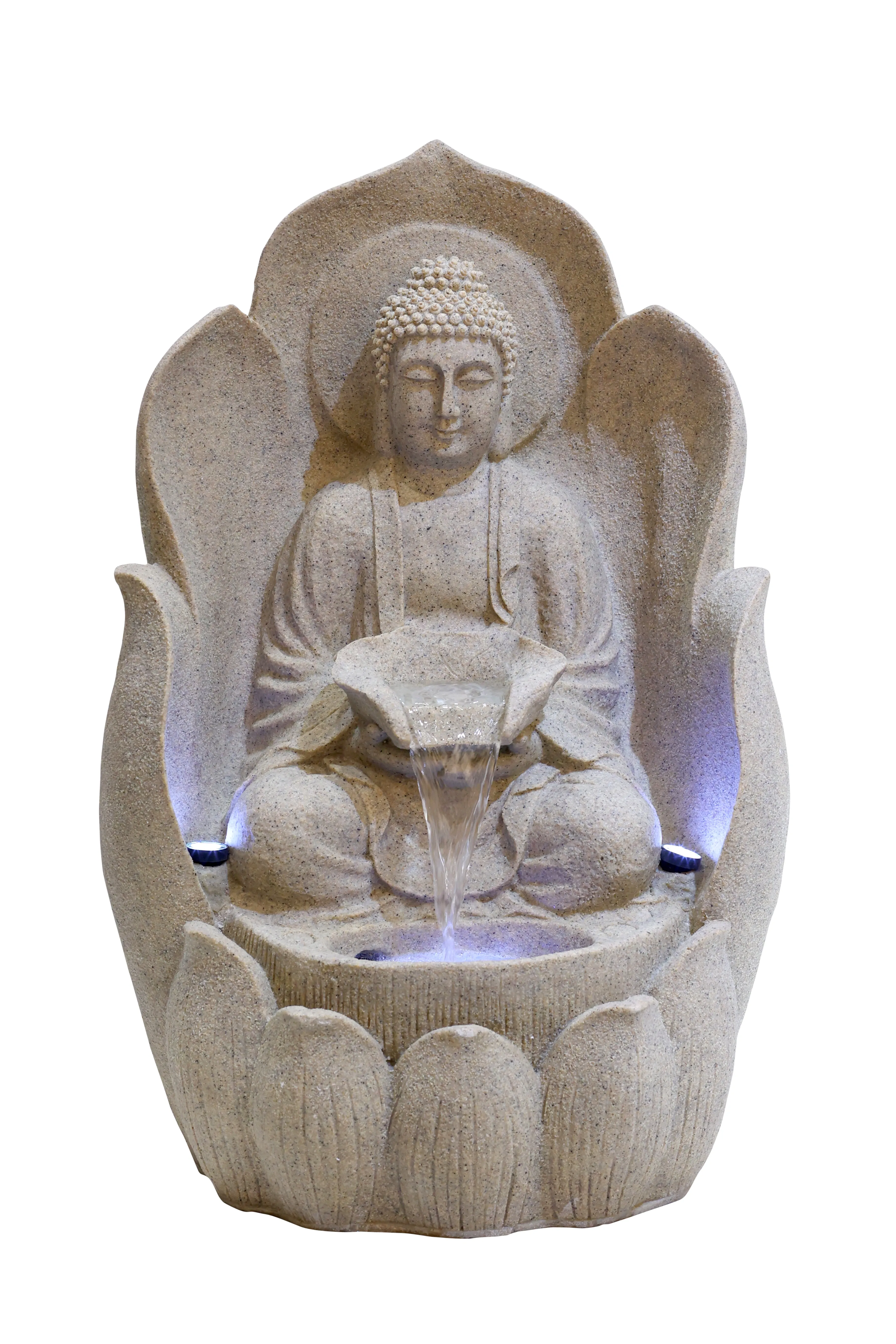 Buddha in Lotus Water Fountain with LED