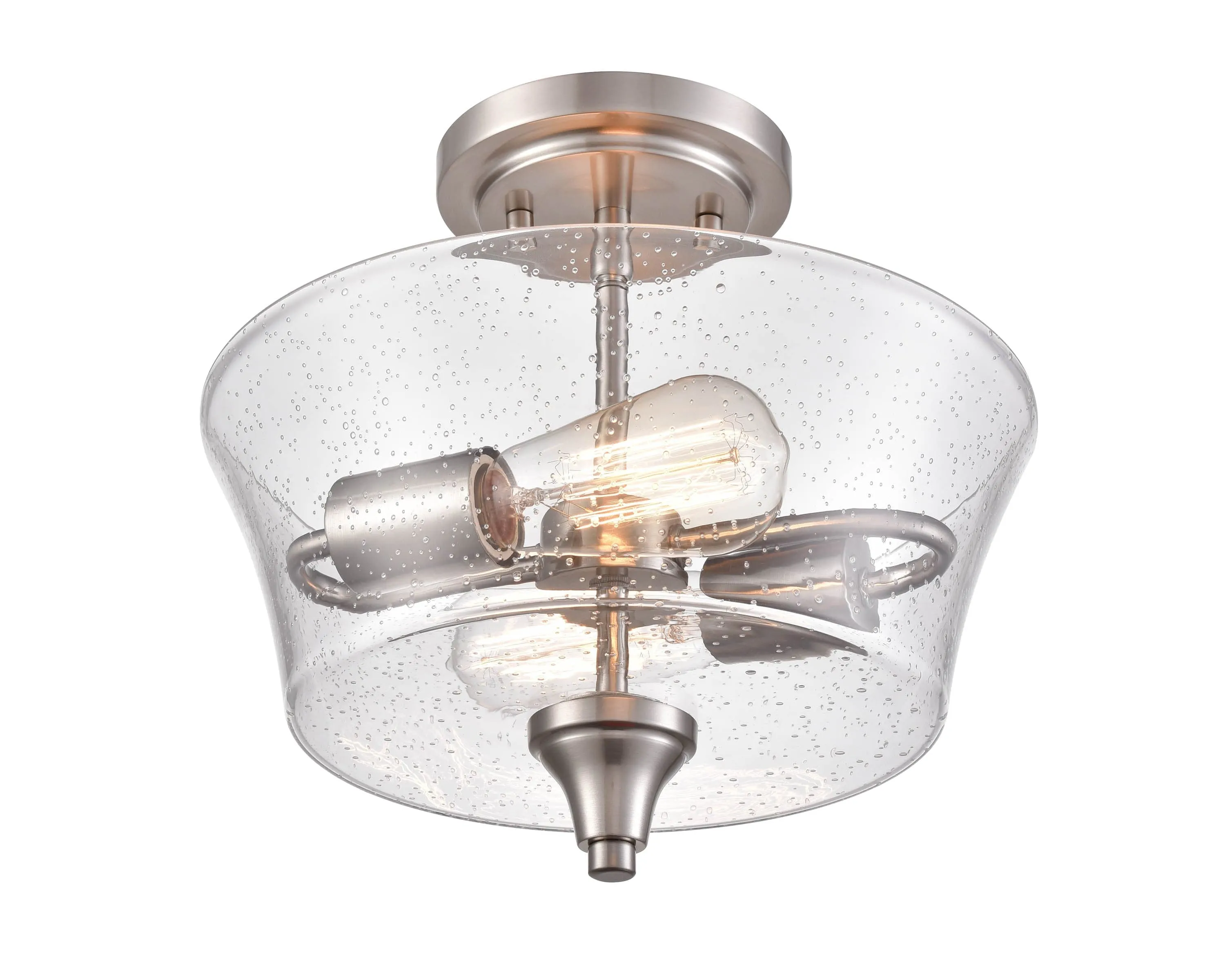 Caily Semi-Flush Mount Fixture - Brushed Nickel - Clear Seeded Glass - 11.62in. Diameter - E26 Medium Base