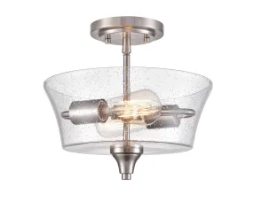 Caily Semi-Flush Mount Fixture - Brushed Nickel - Clear Seeded Glass - 11.62in. Diameter - E26 Medium Base