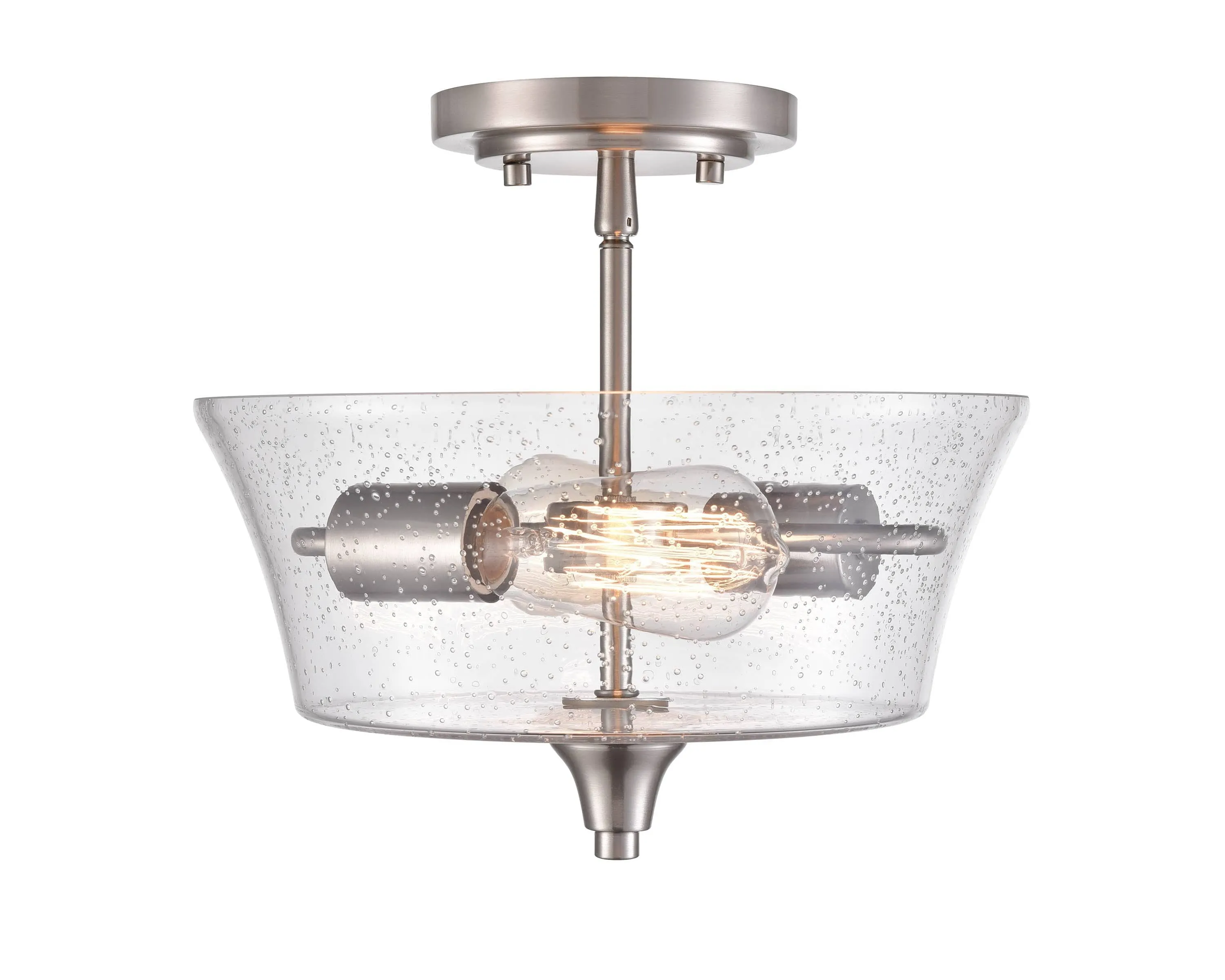 Caily Semi-Flush Mount Fixture - Brushed Nickel - Clear Seeded Glass - 11.62in. Diameter - E26 Medium Base