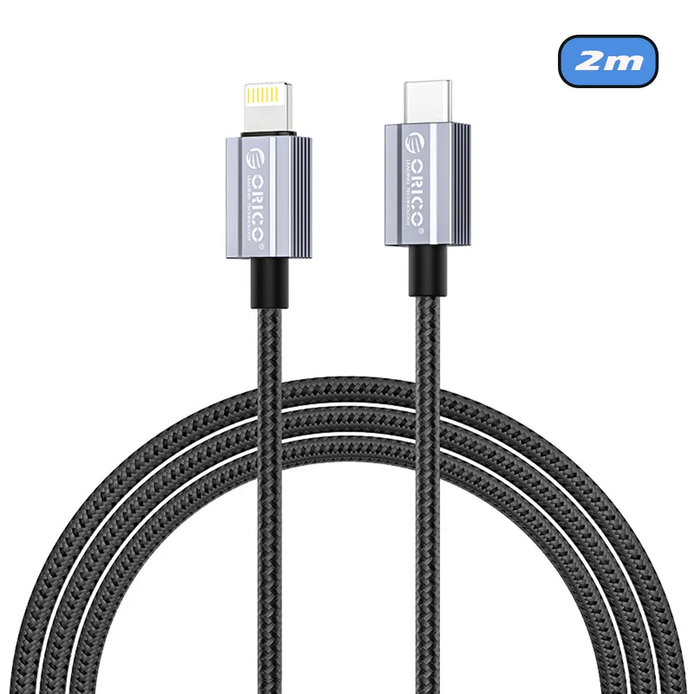 [CLEARANCE] ORICO GQA29 (1.5m / 2m) USB Type C to Lightning Fast Charging Data Cable 14.5V/2A PD 29W, 480Mbps Transmission Rate, Nylon-Braided Aluminum Alloy for iPhone, iPad, Air Pods