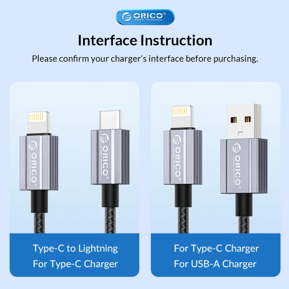 [CLEARANCE] ORICO GQA29 (1.5m / 2m) USB Type C to Lightning Fast Charging Data Cable 14.5V/2A PD 29W, 480Mbps Transmission Rate, Nylon-Braided Aluminum Alloy for iPhone, iPad, Air Pods