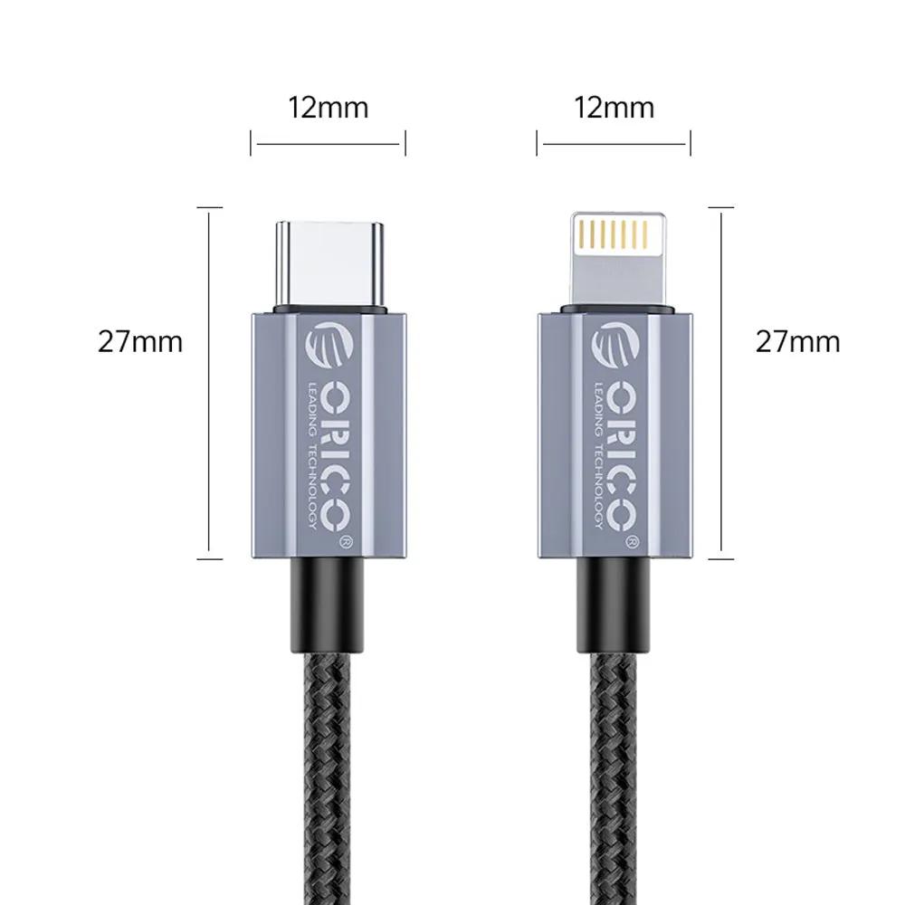 [CLEARANCE] ORICO GQA29 (1.5m / 2m) USB Type C to Lightning Fast Charging Data Cable 14.5V/2A PD 29W, 480Mbps Transmission Rate, Nylon-Braided Aluminum Alloy for iPhone, iPad, Air Pods