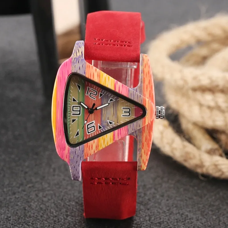 Colourful Triangle Bamboo Wood Watch