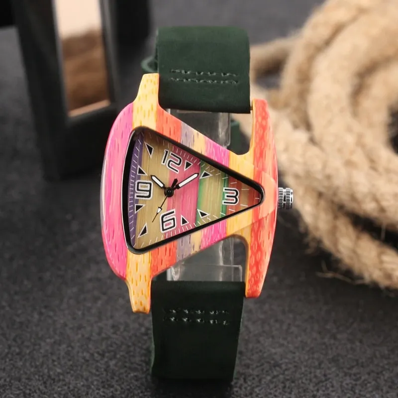 Colourful Triangle Bamboo Wood Watch