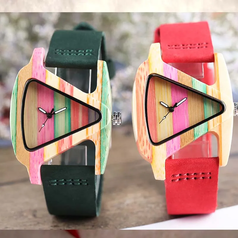 Colourful Triangle Bamboo Wood Watch