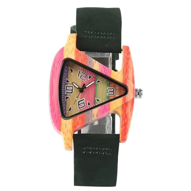 Colourful Triangle Bamboo Wood Watch