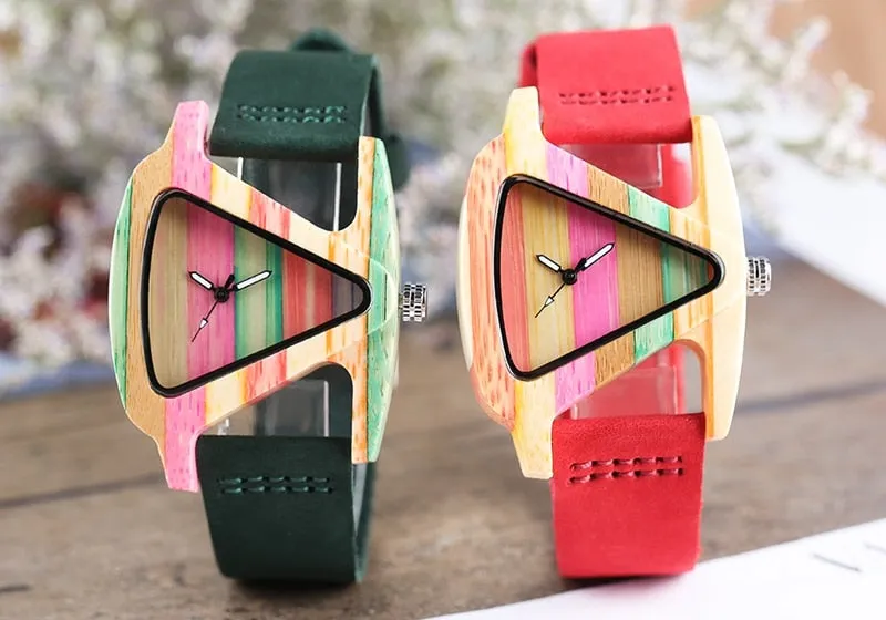 Colourful Triangle Bamboo Wood Watch