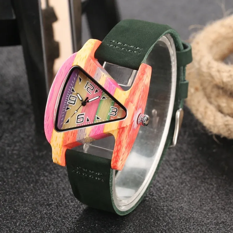 Colourful Triangle Bamboo Wood Watch