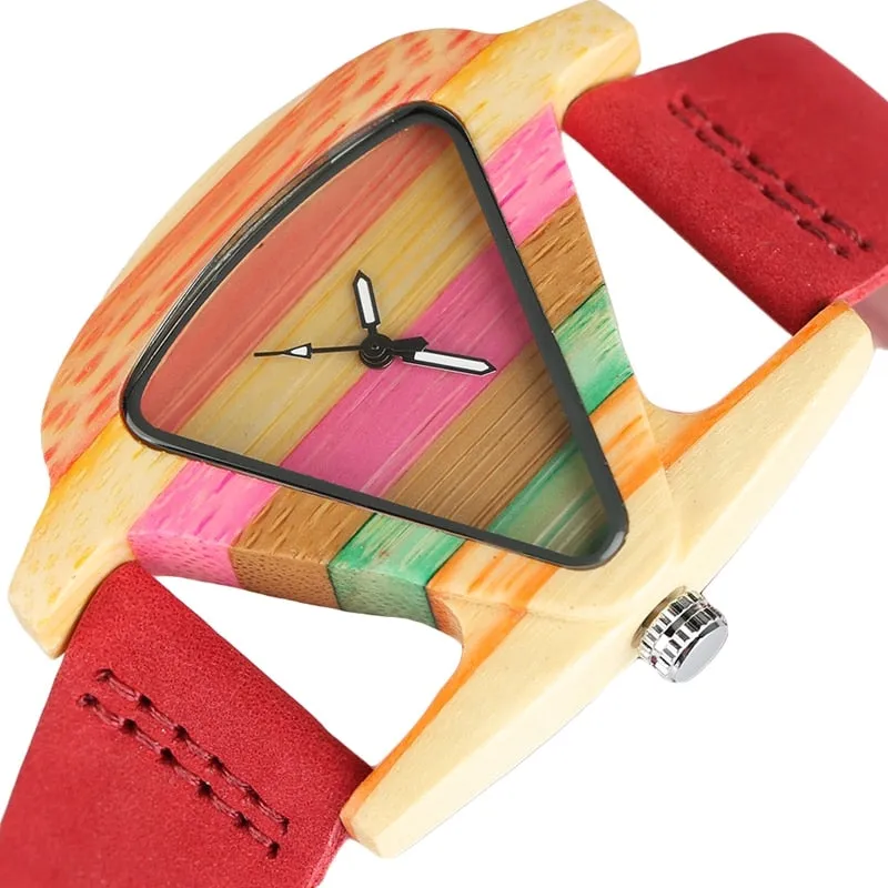 Colourful Triangle Bamboo Wood Watch