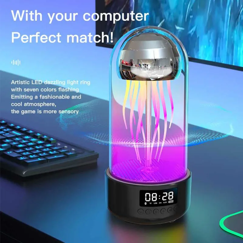 Creative 3 in 1 Colorful Jellyfish Lamp With Clock Luminous Stereo