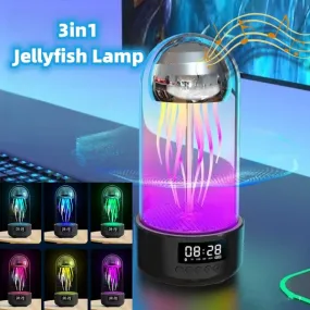 Creative 3 in 1 Colorful Jellyfish Lamp With Clock Luminous Stereo