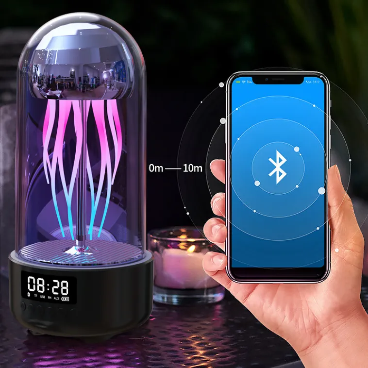 Creative 3 in 1 Colorful Jellyfish Lamp With Clock Luminous Stereo