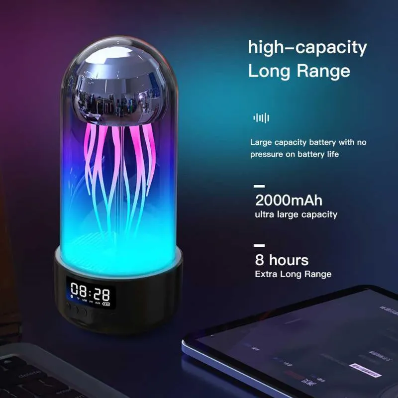 Creative 3 in 1 Colorful Jellyfish Lamp With Clock Luminous Stereo