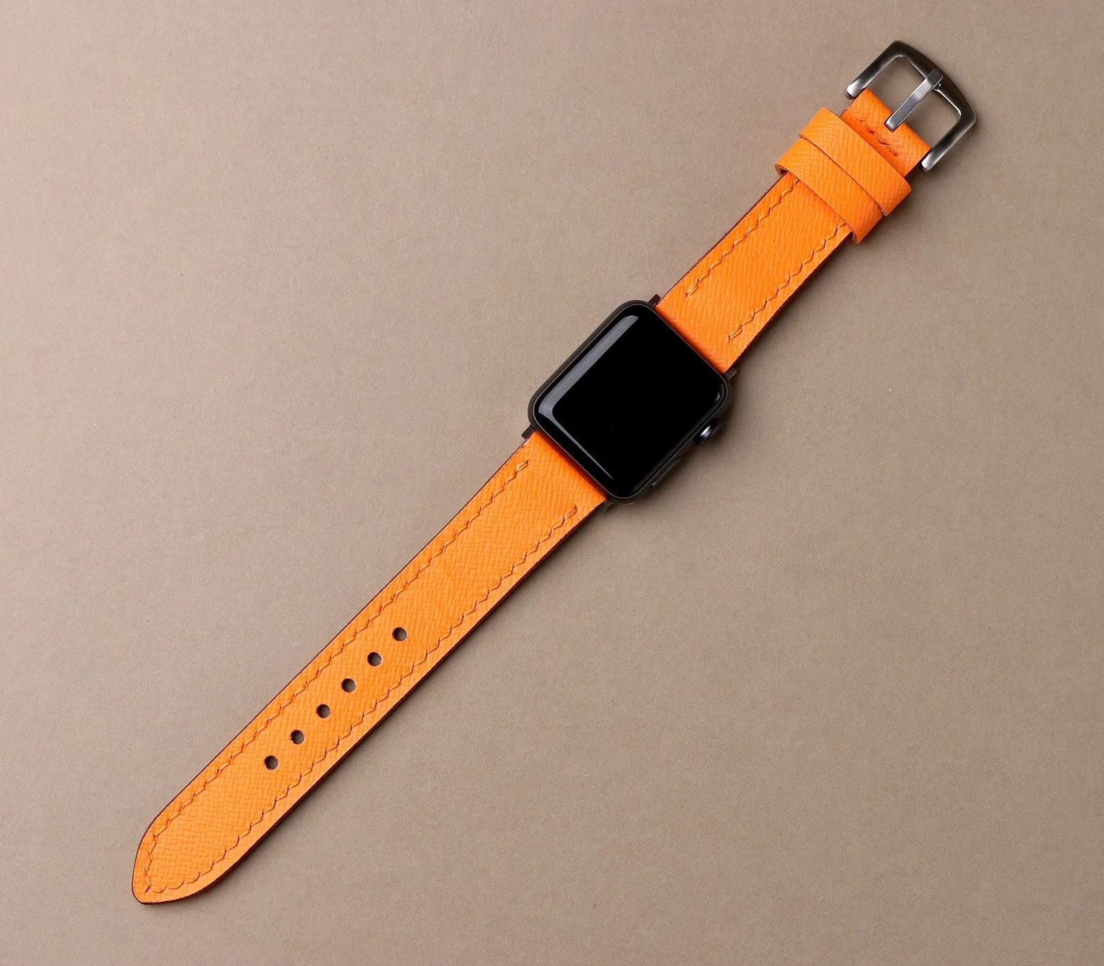 Custom Made Apple Watch Strap - Orange Saffiano