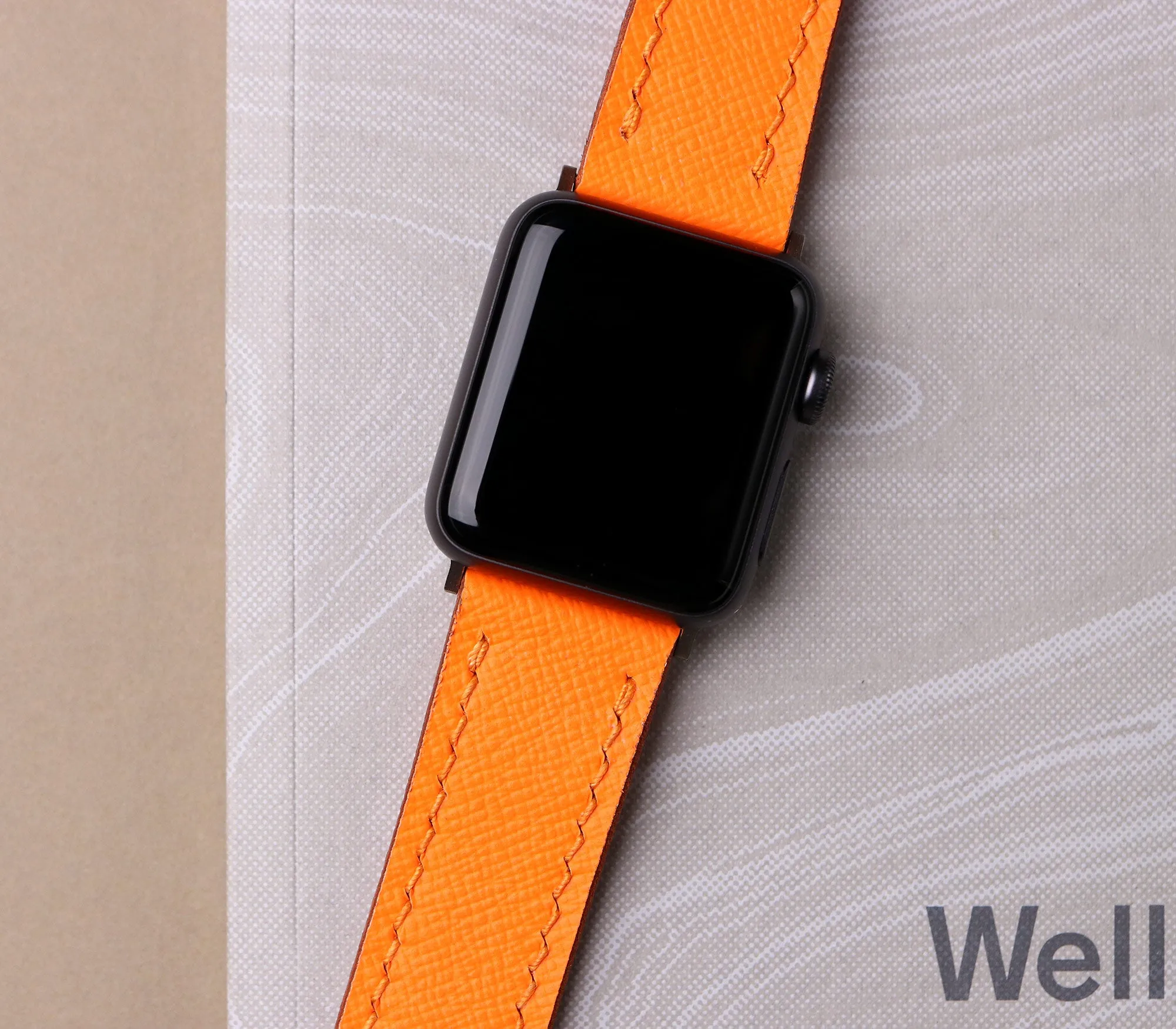 Custom Made Apple Watch Strap - Orange Saffiano